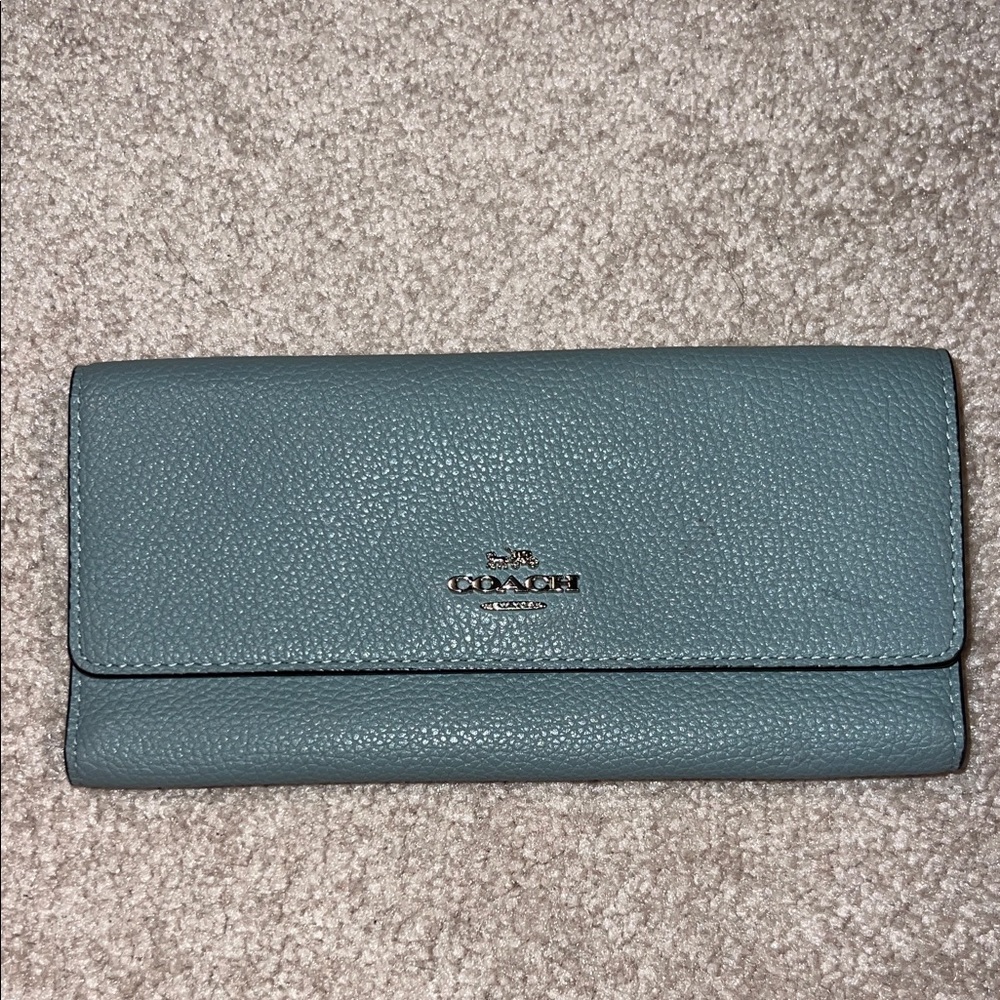 Coach Light Blue Pebbled Leather Continental Wallet